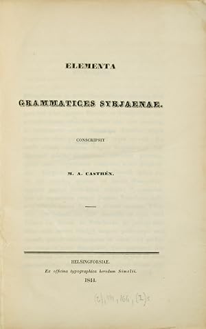Imagen del vendedor de Elementa grammatices syrjaenae. Helsingfors, ex officina typographica heredum SimeliI, 1844. a la venta por Charlotte Du Rietz Rare Books (ILAB)