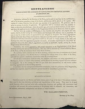 REGULATIONS WHICH GOVERN THE ADMISSION OF CANDIDATES INTO THE NAVAL ACADEMY AT ANNAPOLIS, MD [Cap...