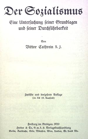 Seller image for Der Sozialismus: Eine Untersuchung seiner Grundlagen und seiner Durchfhrbarkeit. for sale by books4less (Versandantiquariat Petra Gros GmbH & Co. KG)