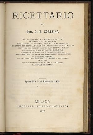 Ricettario. Appendice Ia al Ricettario 1875.