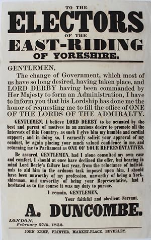 To the Electors of the East-Riding of Yorkshire.A.Duncombe.