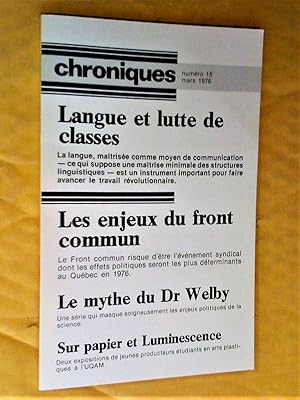 Bild des Verkufers fr Chroniques, numro 15, mars 1976 zum Verkauf von Claudine Bouvier
