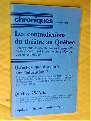 Bild des Verkufers fr Chroniques, numro 12, dcembre 1975 zum Verkauf von Claudine Bouvier