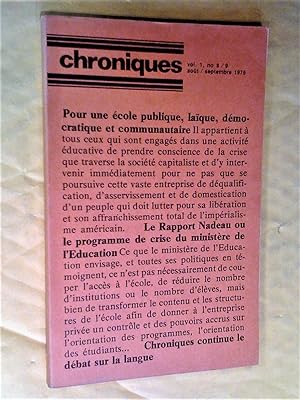 Bild des Verkufers fr Chroniques, numro 8 /9, aot / septembre 1975 zum Verkauf von Claudine Bouvier