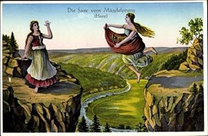 Künstler Ansichtskarte / Postkarte Harz, Die Sage vom Mägdesprung, Riesen, Schürze, Nr. 17806