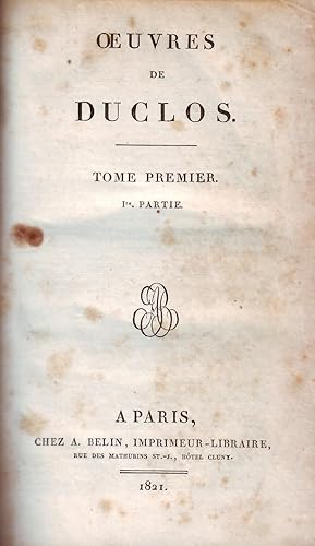 Mémoires sur la vie de Duclos, écrits par lui-même en 3 tomes contenant 2 volumes chacunes= 6 vol...