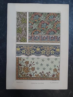 Antique Print-FLOWER DESIGN-GERANIUM-ART NOUVEAU-Grasset-Gaudin-1896