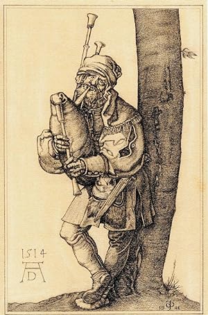 Antique Drawing-BAGPIPE PLAYER-MUSIC-RENAISSANCE-Dürer-De Jong-1948