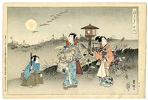 Japanese Antique Print-UKIYO-E-FIGURES IN GARDEN-GEISHA-Anonymous-c.1900