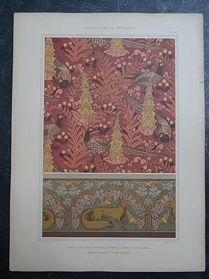 Antique Print-FLOWER DESIGN-PHEASANT-FOX-FOXGLOVE-ART NOUVEAU-Verneuil-1897
