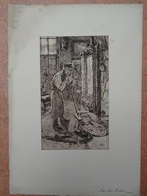 Antique Print-PAINTERS STUDIO-BELGIAN ENGRAVER-HUMOROUS-van den Acker-c. 1900