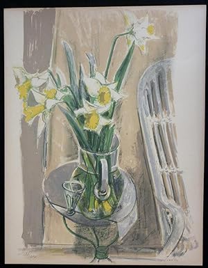 Blumenstrauss mit Vase. Original Farblithographie.