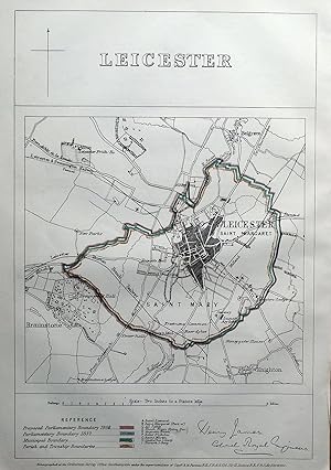Antique Map LEICESTER, ENGLAND, Braunstone, Knighton, Belgrave, Street plan 1868