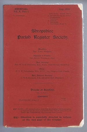 Imagen del vendedor de Shropshire Parish Register Society, July 1905, 20th Issue. Diocese of Hereford, Volume X Part 1, Claverley, Pages 1-160 a la venta por Bailgate Books Ltd