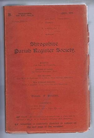 Seller image for Shropshire Parish Register Society, June 1912, 35th Issue. Diocese of Hereford, Volume XIII Part 2, Ludlow Part 2, Pages 389-714 for sale by Bailgate Books Ltd