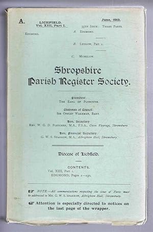 Imagen del vendedor de Shropshire Parish Register Society, June 1912, 35th Issue. Diocese of Lichfield, Volume XIII Part I, Edgmond, Pages 1-230 a la venta por Bailgate Books Ltd