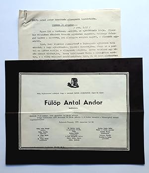 Andor Antal Fülöp - eine handgeschriebene Weihnachtskarte (1977), Todesanzeige und die Abschrift ...