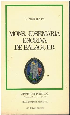 Bild des Verkufers fr EN MEMORIA DE MONS. JOSEMARA ESCRIV DE BALAGUER. zum Verkauf von angeles sancha libros