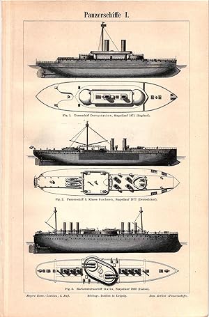 Original-Holzstich. Panzerschiffe I., verso: Panzerschiffe II.",