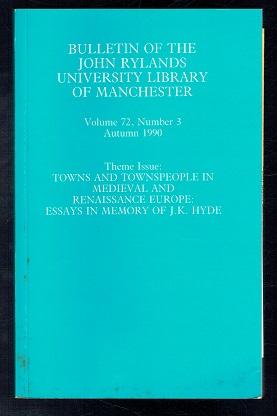 Image du vendeur pour Bulletin of the John Rylands University Library of Manchester Volume 72 Number 3 Autumn 1990 mis en vente par Sonnets And Symphonies