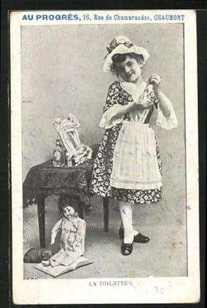 Ansichtskarte La Toilette, Kleine Dame mit Puppe