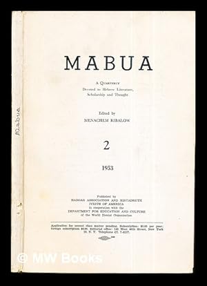 Imagen del vendedor de Mabua: a quarterly devoted to Hebrew Literature, Scholarship and Thought: 2: 1953 a la venta por MW Books Ltd.