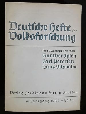 DEUTSCHE HEFTE FÜR VOLKSFORSCHUNG. 4. Jahrgang. Heft 1.,;Hrsg. von Gunther Ipsen, Carl Petersen, ...