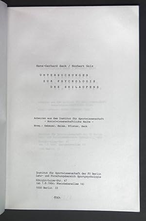 Seller image for Untersuchungen zur Psychologie des Skilaufens. Freie Universitt Berlin. for sale by books4less (Versandantiquariat Petra Gros GmbH & Co. KG)