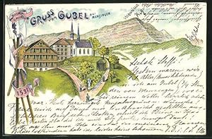Lithographie Menzingen, Kapuzinerkloster Maria Hilf auf dem Gubel
