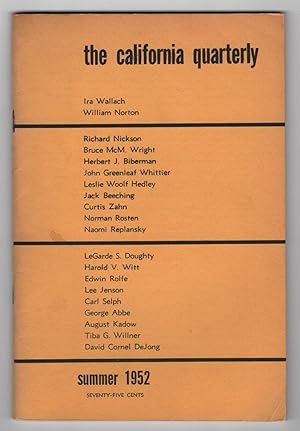 Bild des Verkufers fr The California Quarterly, Volume 1, Number 4 (Summer 1952) zum Verkauf von Philip Smith, Bookseller