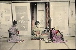 Ansichtskarte / Postkarte Japanische Frauen im Kimono bei der Teezeremonie