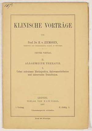 Imagen del vendedor de Ueber subcutane Blutinjection, Salzwasserinfusion und intravense Transfusion. a la venta por Antiq. F.-D. Shn - Medicusbooks.Com