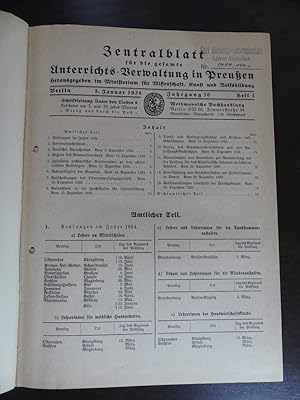 Zentralblatt für die gesamte Unterrichts-Verwaltung in Preußen. 76. Jahrgang 1934. (kpl. mit 24 H...