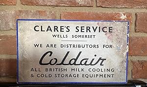 Seller image for Retro Vintage Shop Window Dressing | Advertising | Promotional Board for: Clare's Service, Wells, Somerset | We Are Distributors for Coldair | All British Milk Cooling and Cold Storage Equipment for sale by Little Stour Books PBFA Member