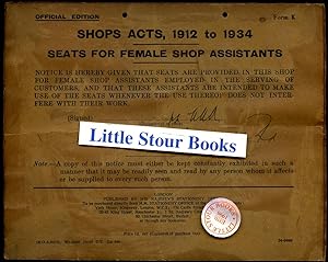 Seller image for The Shops Acts, 1912 to 1934 | Seats For Female Shop Assistants (Official Edition) Form K for sale by Little Stour Books PBFA Member