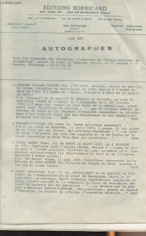 Image du vendeur pour Autographes - Juin 1987 mis en vente par Le-Livre