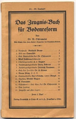 Seller image for Das Zeugnis-Buch fr Bodenreform. for sale by Johann Nadelmann Antiquariat