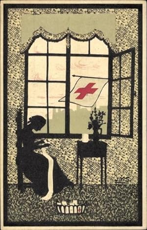 Künstler Ansichtskarte / Postkarte Deutsches Rotes Kreuz, Frau am Fenster