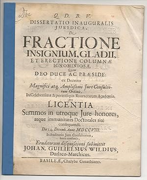 Seller image for Juristische Inaugural-Dissertation. De fractione insignium, gladii, et erectione columnae ignominiosae. for sale by Wissenschaftliches Antiquariat Kln Dr. Sebastian Peters UG