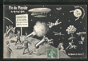 Ansichtskarte Fin du Monde, le 19 Mai 1910, Menschen flüchten im Zeppelin vor dem Halleyschen Kom...