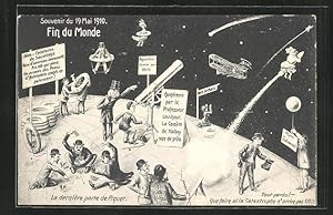 Ansichtskarte Menschen flüchten in Panik vor dem Halleyschen Kometen 1910