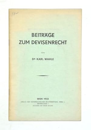Immagine del venditore per Beitrge zum Devisenrecht. venduto da Versandantiquariat Wolfgang Friebes