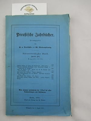 Bild des Verkufers fr Preuische Jahrbcher. Achtunddreigster (38.) Band. Zweites Heft, August 1876. zum Verkauf von Chiemgauer Internet Antiquariat GbR