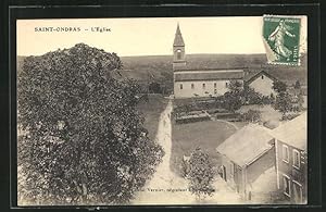 Carte postale Saint-Ondras, vue partielle avec Anwohnern auf Weg et l'Église