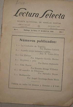 Bild des Verkufers fr Medianoche ( Lectura Selecta. Revista quincenal de novelas cortas) N 7 zum Verkauf von Librera Monte Sarmiento