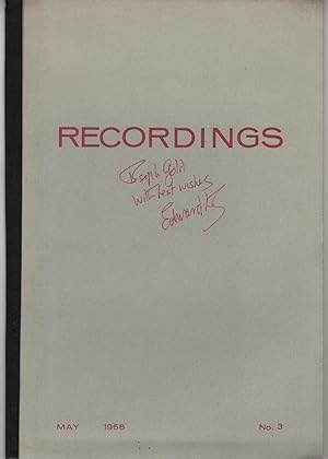 Seller image for Recordings 3 (No. 3, May 1966) - INSCRIBED by Edward Lucie-Smith - includes reading flyer with Bob Cobbing et al. for sale by Philip Smith, Bookseller