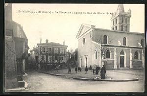 Carte postale St.-Marcellin, La Place de l`Eglise et Rue de Chevrieres