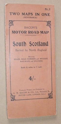 Bacon's Motor Road Map No.6: South Scotland / North England, showing roads, road numbers and mile...