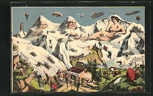 Ansichtskarte Eiger, Mönch und Jungfrau, Berg mit Gesicht / Berggesichter, Zukunftsvision mit Bal...