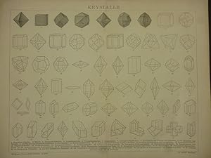 Orig. Holzstich: Krystalle. (Kristalle). Brockhaus Konversations-Lexikon, 13. Aufl.,